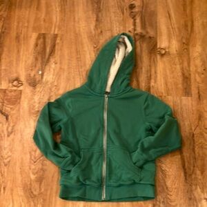 Hanna Andersson Kids unisex Green Zip-Up Hoodie Jacket Sherpa lined size 8